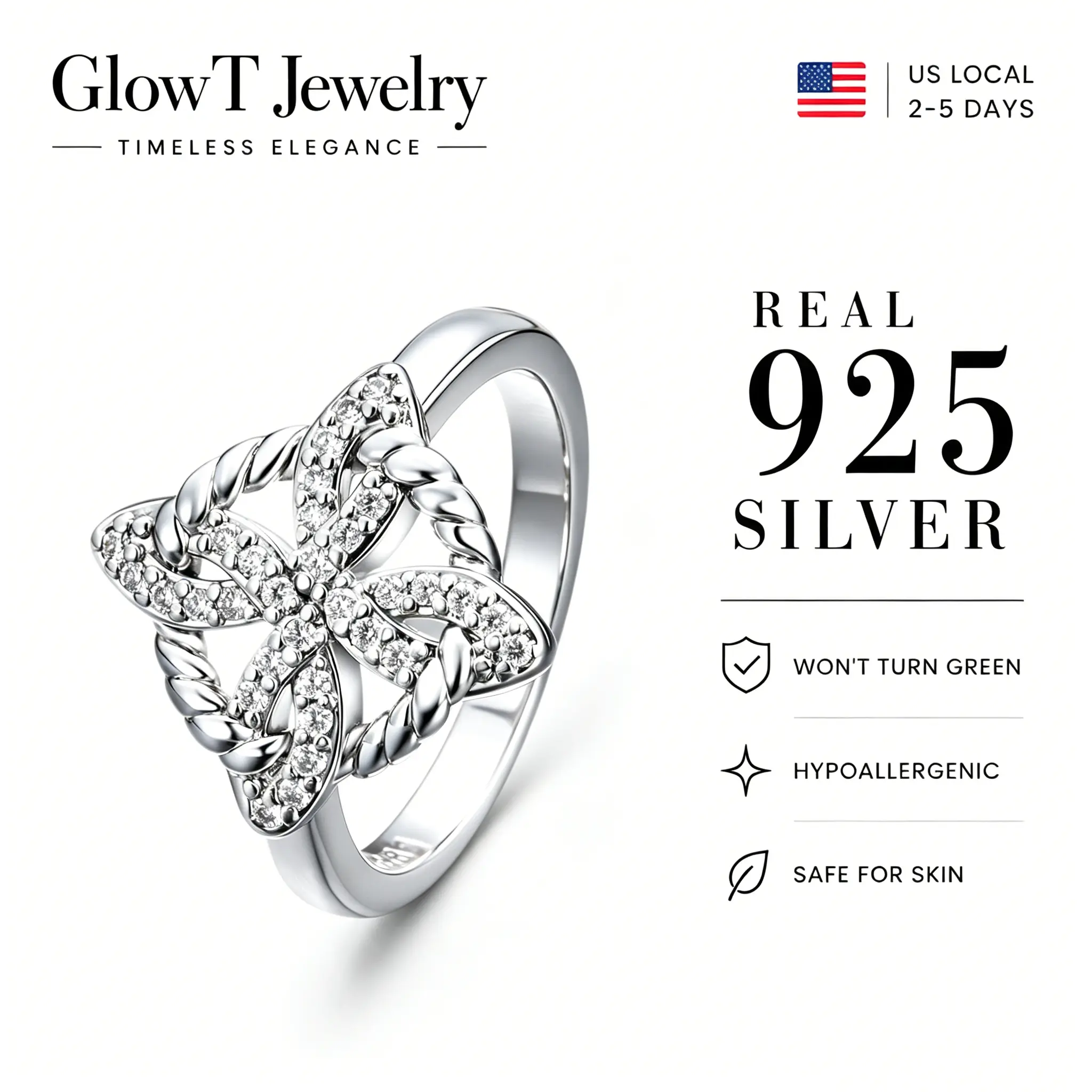 925 Sterling Silver Paved CZ Witch Knot Ring Hypoallergenic Witchcraft Jewelry for Wiccans Edgy Celtic Symbol Jewelry for Women