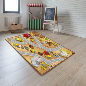 Booooom Jackson Construction Site Play Mat, Non-Slip Rug for Driving Toy Cars Nursery Preschool Playroom