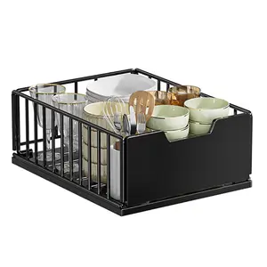 【Christmas Gift】green Pull Out Cabinet Organizer Metal Slide Out Drawers for Kitchen Cabinets Pull Out Pantry Storage Drawers Bathroom Cabinet Organizer Racks Shelf