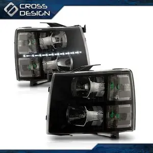 CROSSDESIGN LED Strip Headlight Fit For 07-14 Chevy Silverado 1500/2500/3500 Amber Corner