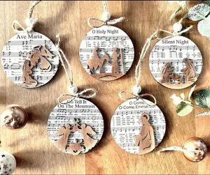 3D Engraved Handmade Music Sheet Nativity Christmas Ornaments, Wooden Christmas Ornaments, Nativity Set, Nativity Scene