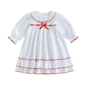 REDWOON Kids Girls Christmas Nightgowns Pajamas Dress with Red Ribbon Bow Long Sleeve Princess Nightdress Girls Pjs Dresses