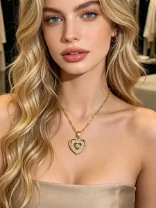 Stainless Steel Heart Pendant Necklace with Synthetic Zirconia, Elegant Minimalist Design Jewelry for Women, Fashionable Accessory, Sparkling CZ Necklace