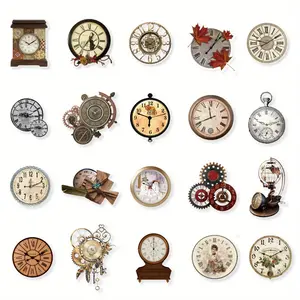 40 PET Vintage Clock Stickers - Reusable Self-Adhesive Japanese Paper Scrapbook Decals, Mixed Color Cartoon Patterns, Irregular Shapes for DIY Crafts, Notebook and Diary Decorations, Art Projects, Bonus Gifts, Creative Making | Nostalgic Decoration, Handm