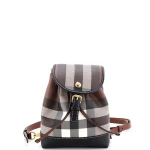 Pre-owned BURBERRY Canvas Coated Backpacks Flap Backpack House Check Coated Canvas Micro by Rebag
