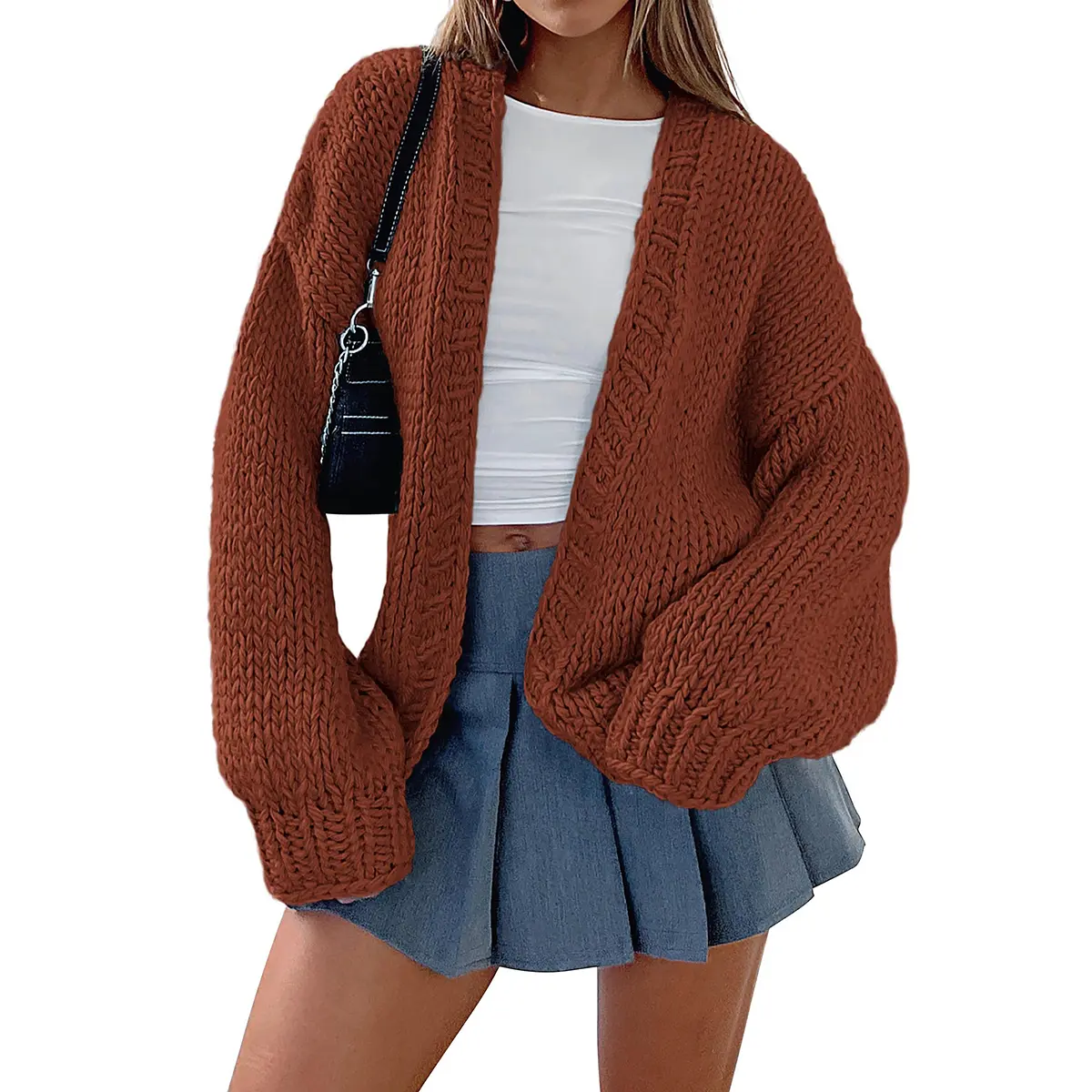 PrettyGarden Women's Open Front Cardigan Fall Chunky Knit Loose Fit Sweaters Long Sleeve Warm Outdoor Cardigans