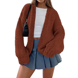 PrettyGarden Women's Open Front Cardigan Fall Chunky Knit Loose Fit Sweaters Long Sleeve Warm Outdoor Cardigans