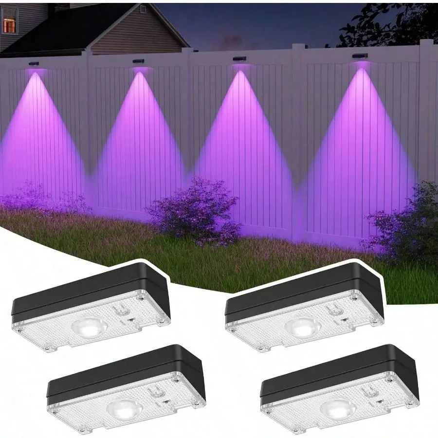 Solar Powered Outdoor Fence Lights - 4-Piece Wood & Acrylic Outside Lights, IP65 Waterproof Multicolor LED with 12 Fixed RGB Colors, No Wiring DIY Setup, Low-Maintenance for Night Illumination & Patio Use