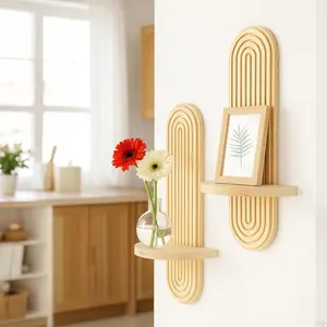 1/2 Piece Layer Wooden Arched Wall Shelf - Bohemian Style Decorative Floating Bookshelf in Rainbow Colors, suitable for home bedrooms, living rooms, children's rooms, and offices.
