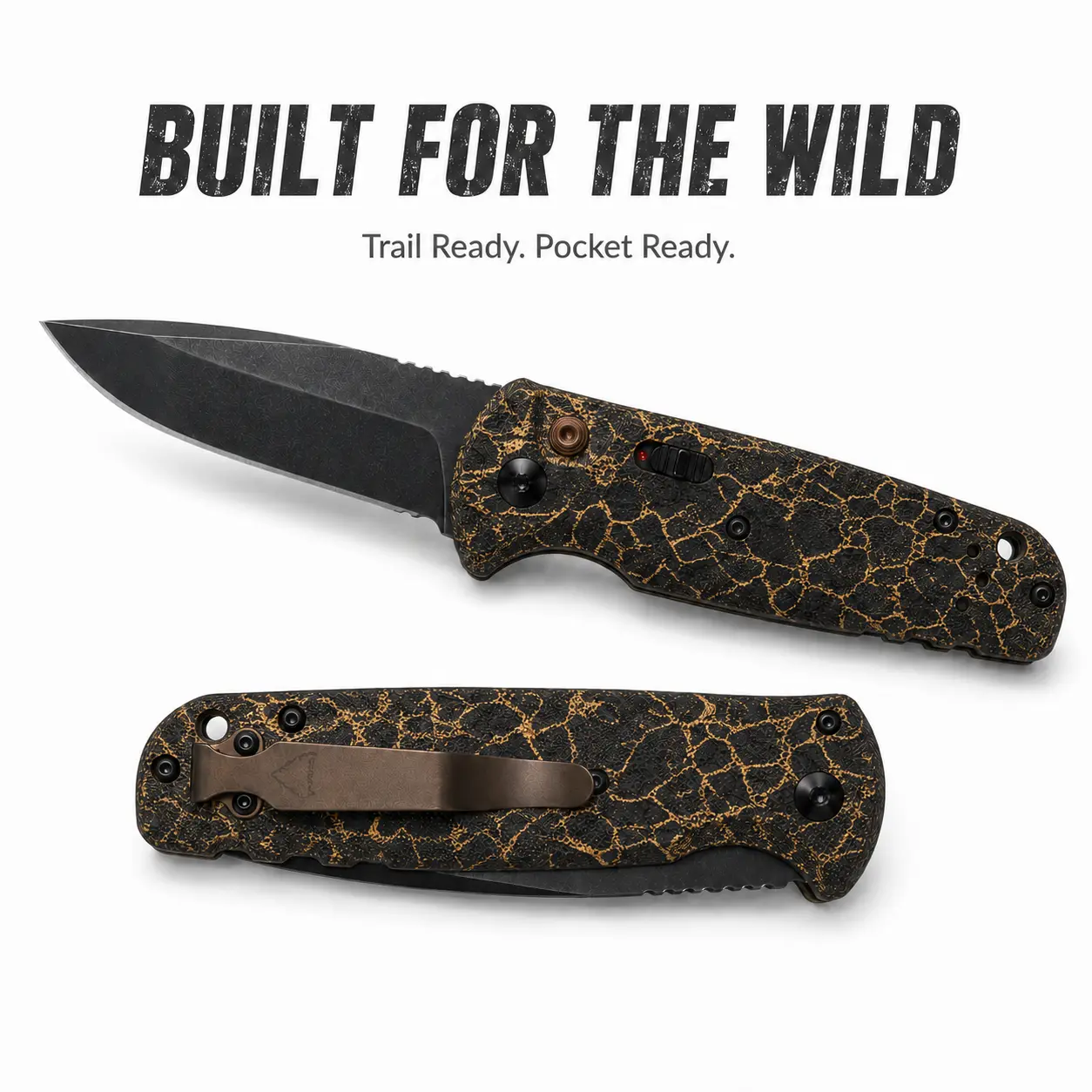 Pocket Folding Knife, Compact Black EDC Knife with Copper Pattern Handle and Black Finish, Portable Daily Use Knife for Camping, Fishing, Hiking and Travel, Practical EDC Gift for Dad, Husband, Boyfriend and Friends