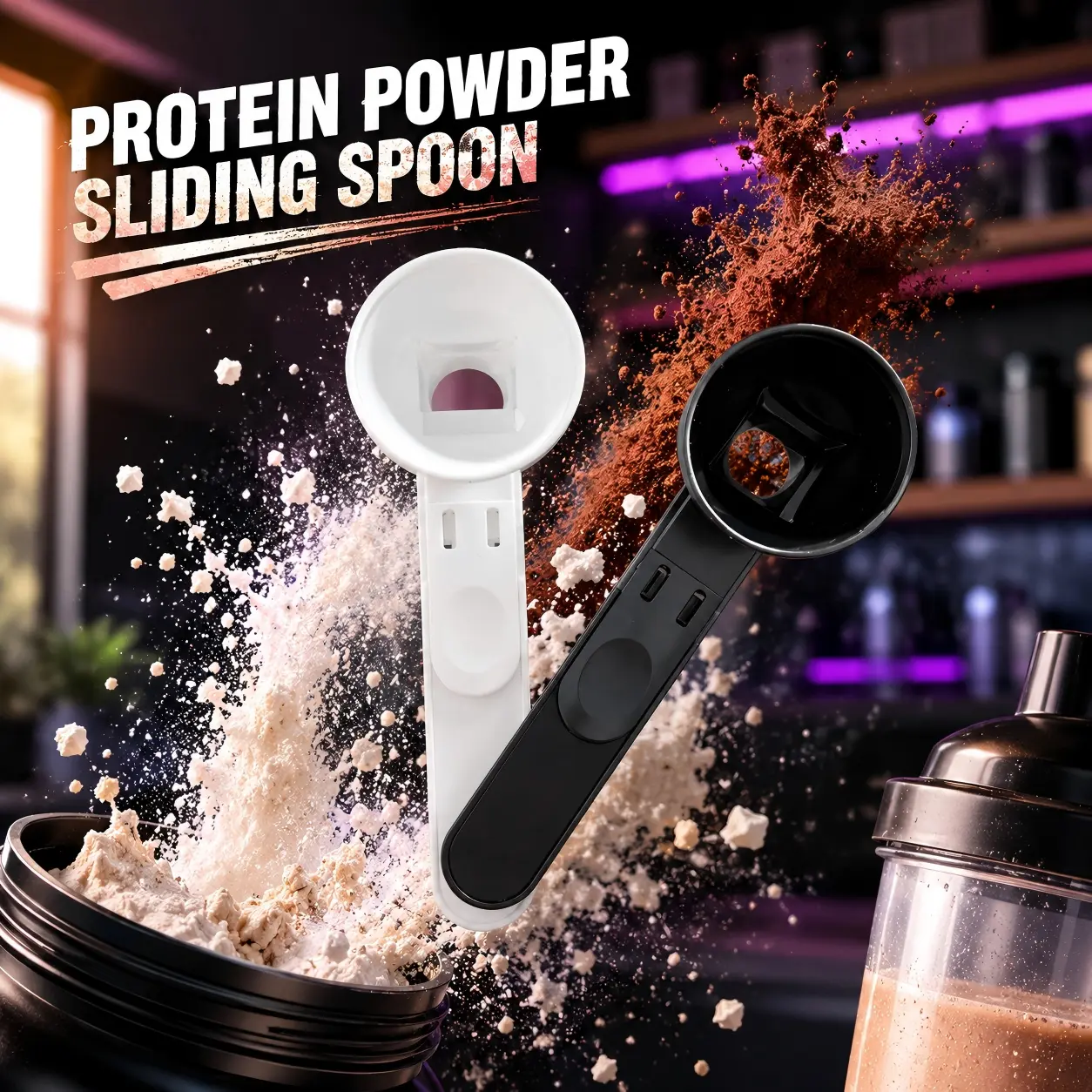 2-Pack Sliding Funnel & 2-Tablespoon Measuring Scoop Set for Reusable K-Cup Refillable Pods, Spill-Free Tool for Ground Coffee, Protein Powder, Sliding Funnels, Two Scoops