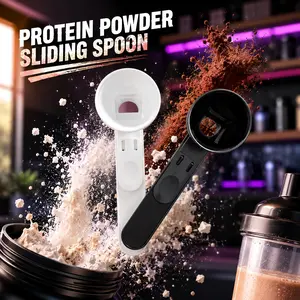 2-Pack Sliding Funnel & 2-Tablespoon Measuring Scoop Set for Reusable K-Cup Refillable Pods, Spill-Free Tool for Ground Coffee, Protein Powder, Sliding Funnels, Two Scoops