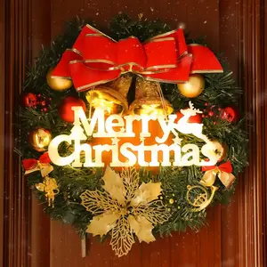 10.82 Inch LED Christmas Light Garland, Glowing Merry Christmas Letters, Snowflakes & Bowknots Door Hanging Decorations, No Electrician Needed