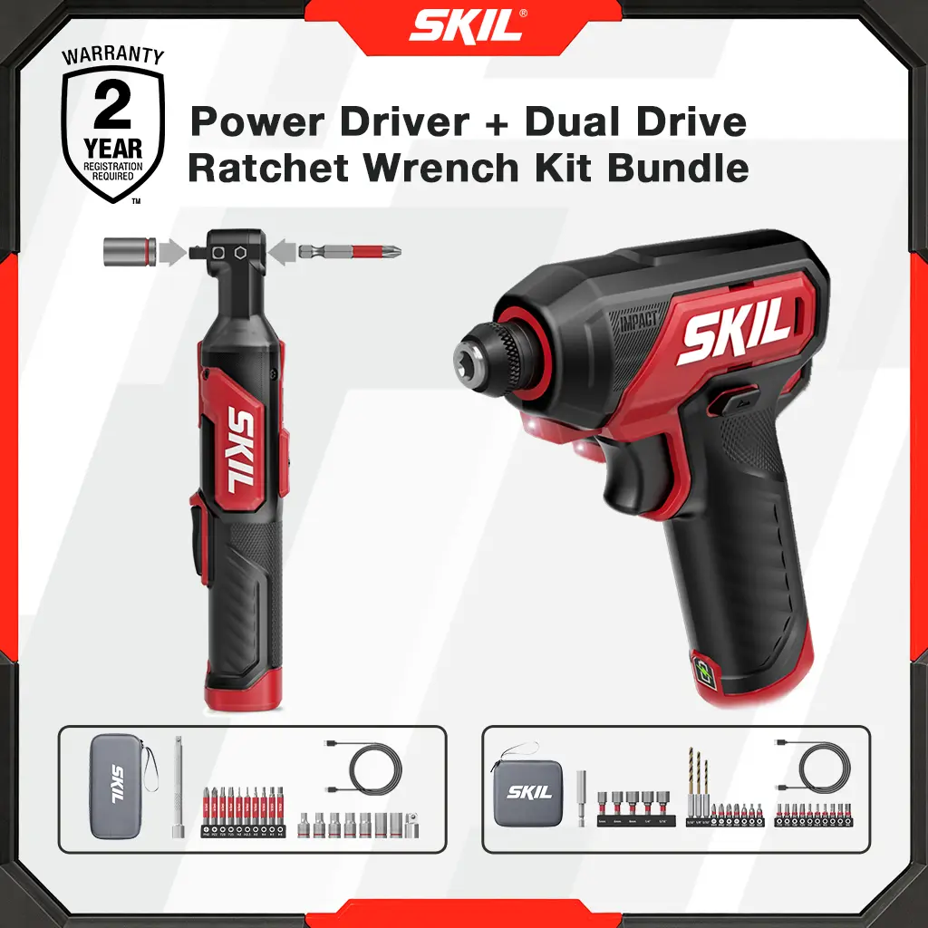 SKIL PWRCORE GO Power Driver + Dual Drive Ratchet Wrench Kit bundle