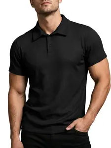 AGILELIN Men's Fitted Ribbed Plain Thermal Muscle Polo Shirts - Button Front, Medium Length, Short Sleeve, Stretchy, Quick-Drying, Dry-Fit, Stylish Casual Sports Tops for Golf & Daily Wear