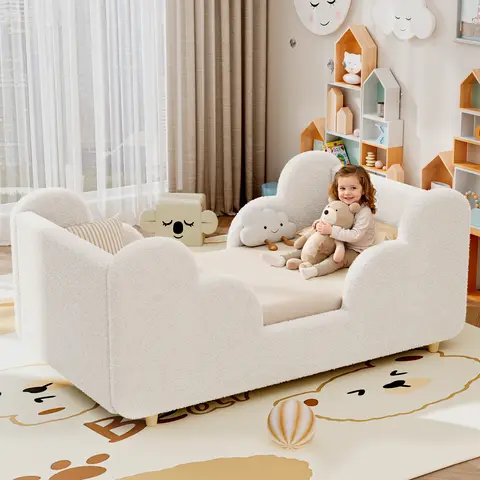 Naudacaa Durable Unisex Frame Crib Infant & Toddler Floor Bed - 0-6 Years, 360° Safety-Engineered Structure, Full Soft Padded Standard Size, Extra Safety Rail, Rounded Edges, Hypoallergenic Design, Velvet Finish, Mattress Stays Put (Mattress NOT Included)
