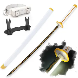 ELERVINO 41 inches LED Demon Slayer Cosplay Sword Agatsuma Zenitsu Light Swords with Belt & Holder Stand Display for Halloween Anime Role Playing Props Cosplay Collection Decoration Christmas Gift Birthday Decoration