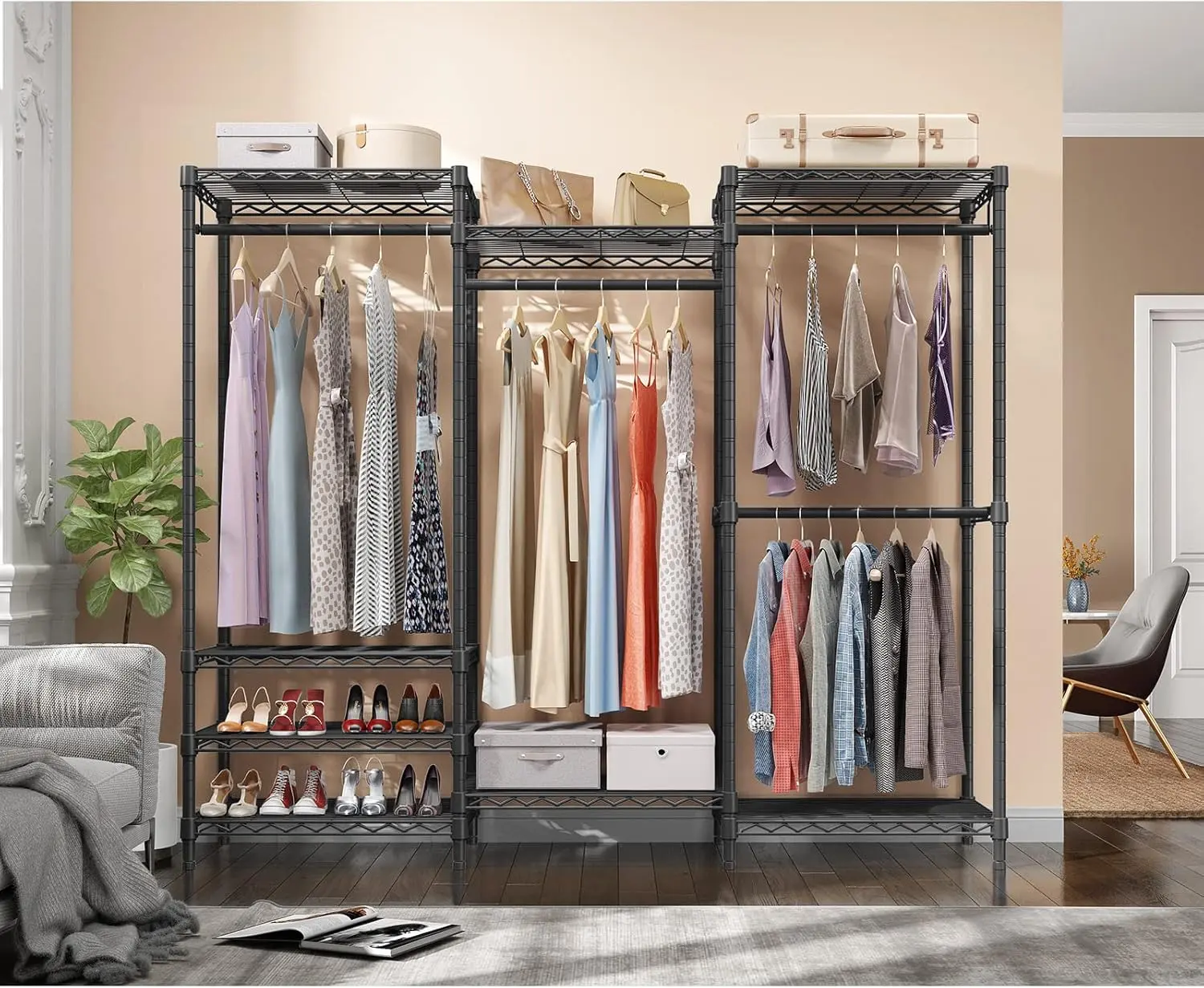 VIPEK V5 Series Closet Rack Wardrobe, Heavy Duty Freestanding Clothes Rack with 4 Rods & 8 Adjustable Shelves, Max Load 890LBS for Bedroom Storage VIPEK V5 Series Closet Rack Wardrobe, Heavy Duty Freestanding Clothes Rack with 4 Rods & 8 Adjustable Shelves, Max Load 890LBS for Bedroom Storage