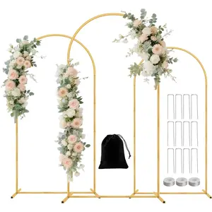 Arch Backdrop Stand Set of 3(6 ft, 5 ft, 4 ft) Arch Stands for Wedding, Birthday, Baby Shower, Bridal Shower, Balloon Arched Frame for, Gold Floral,Valentines Day