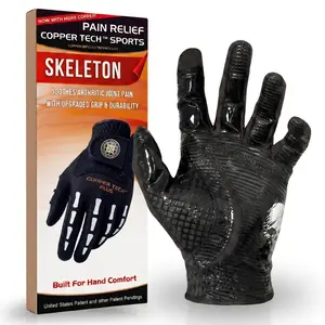 Copper Tech Plus Men's Golf Gloves with Skeleton Ball Marker (1 Pack), High Compression for Wrist & Joint Support, Fine AAA Synthetic Tacky Leather, Breathable