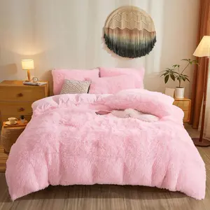 Pink Fluffy Comforter Cover, Ultra Soft Faux  Duvet Cover Bedding Sets 3 count with Pillow Cases, Fluffy Bed Set Zipper Closure (Pink, )