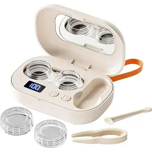 Ultrasonic Rechargeable Contact Lens Cleaning Case — Built-in Vanity Mirror, 2 Modes for Deep Cleaning Soft Lenses, Perfect for Travel & Home