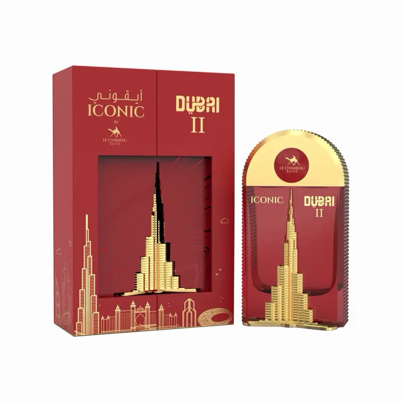 Iconic Dubai II Unisex 3.4 oz Edp Perfume with Burj Khalifa Design and Red Packaging Iconic Dubai II Unisex 3.4 oz Edp Perfume with Burj Khalifa Design and Red Packaging