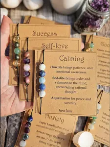 Bohemian Travel Holiday Style Natural Crystal Stone Hand-woven Bracelet, Gift for Friends, Self-love, Anxiety, Compassion, Protection