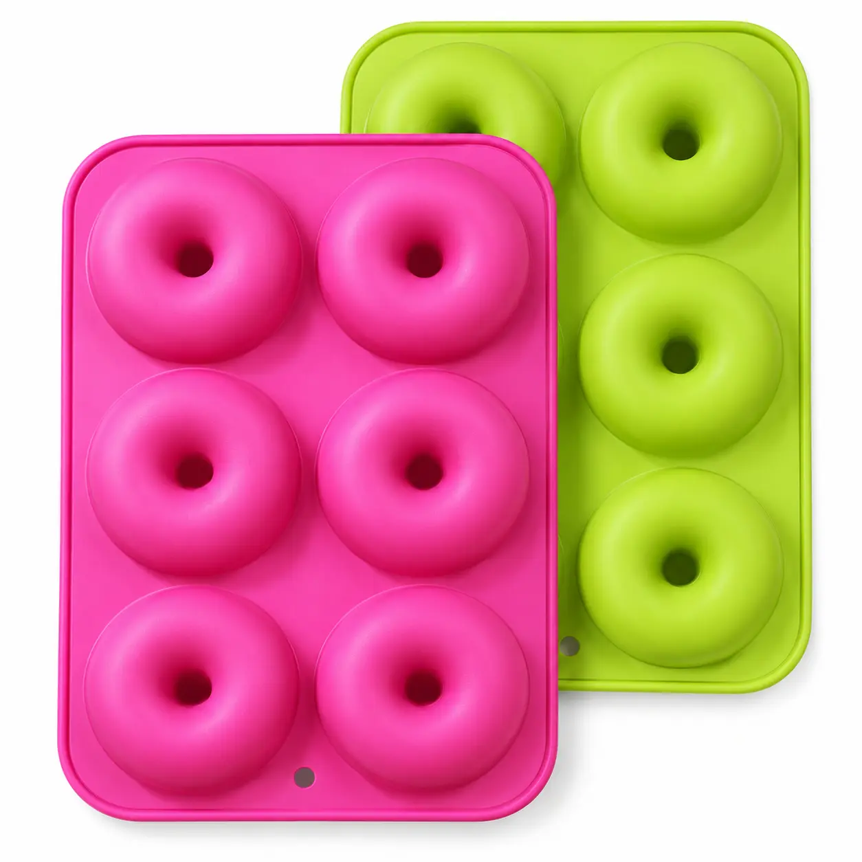 2-Pack Silicone Donut Baking Molds, 6-Cavity Non-Stick Doughnut Pans, Food-Grade BPA-Free Silicone for Oven, Microwave & Freezer, Green & Pink
