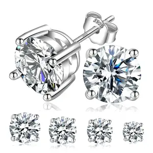 4CT Round Lab-Created Stud Earring S925 Silver Perfect Birthday Christmas Gift for men Women Wedding Set new EM4020