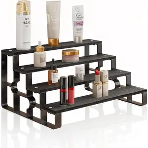 4 Tier Perfume Organizer for Men, Cologne Organizer Stand,Display Shelf Stands for Dresser,Wooden Shelf Display Risers for Party,Makeup,Figures,Cupcake,Dessert (Black, 4 Tiers-Width=14")