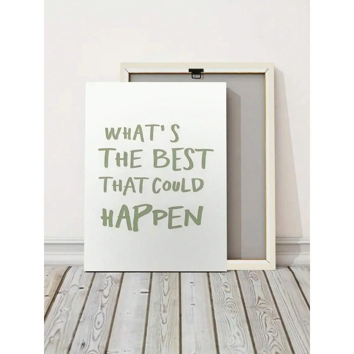 Minimalist Positive Quote Canvas Wall Art - "What's The Best That Could Happen" 20×30 Inches Sage Green Letter Decoration, Lightweight Motivational Poster Print, Hanging Option, Unframed/Framed Choices, Ideal for Home Decor & Kid Room Wardrobe Gift, 24 ×,