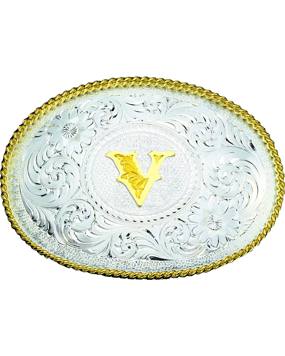 Montana Silversmiths Unisex Engraved Initial V Western Belt Buckle - 700V