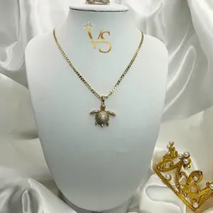 Valdes Luxury #58 – Cuban Link Chain with 14K Gold-Plated Turtle Pendant
