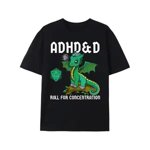 ADHD&D Roll For Concentration Men's Cotton Printed T-Shirt Featuring Cute Dragon