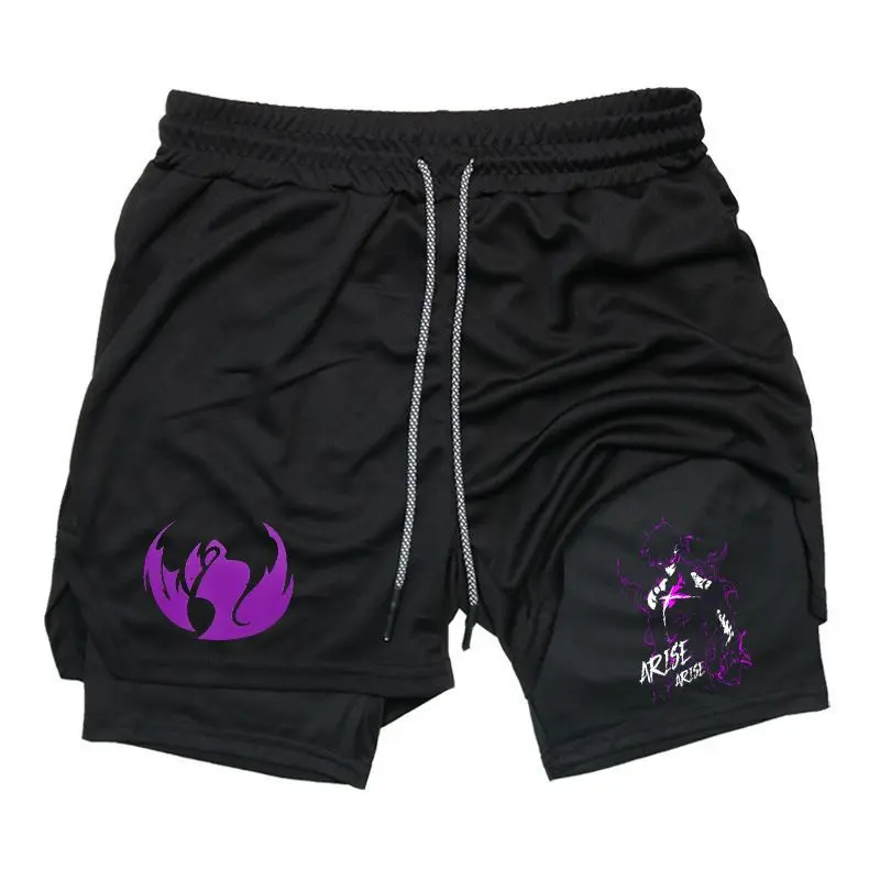 Solo Leveling Arise Anime Graphic Sweat Shorts for Men Drawstring Athletic Shorts Japanese Streetwear Summer Outfits Men Shorts Gifts for Him