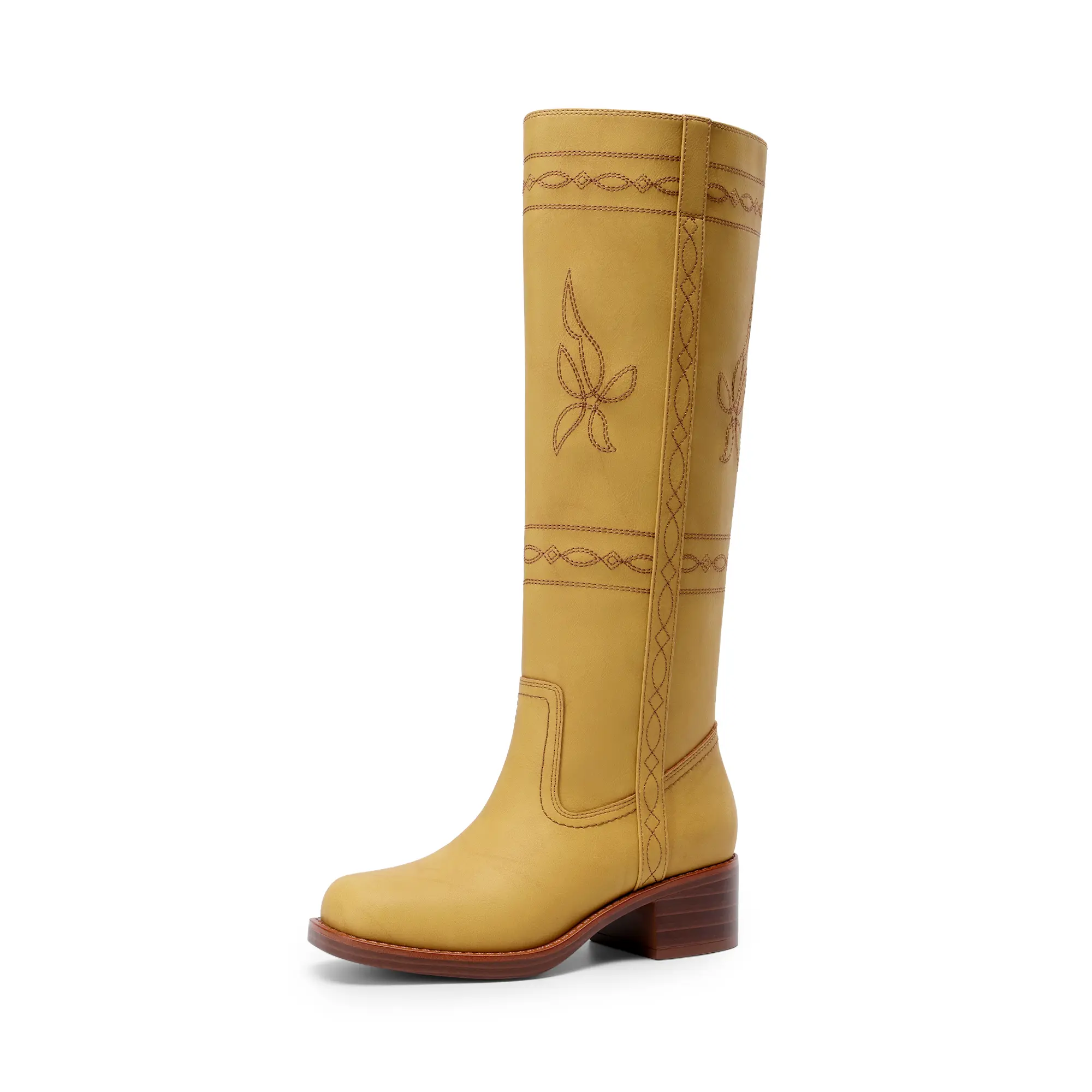 Dream Pairs Women's Vintage Cowboy Boots - Retro Embroidered Knee-High, Square Toe, 5mm Foam Sole, Slip-On, Easy Care, Effortless Style, Effortless to Slip On, All-Season Casual Comfort Shoes, Vintage Cowboy Boot, Made-To-Last Classic, Cowgirl Fashion, Sh