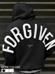 Neutral Christian Street Style Hoodie, 'forgiven' Back Print with Psalm 32:1, Soft Sweatshirt for Church Youth Group and Daily Faith Expression