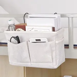 1pc Bedhead hanging basket Cotton and linen fabric Bedside sofa hanging storage bag Bedside shelf Dormitory and apartment storage