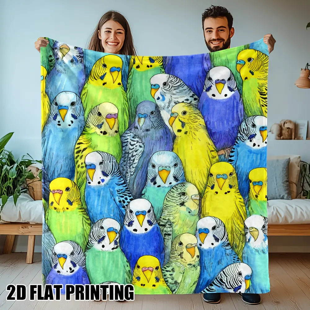 Parakeet Blanket for Bird Lovers, Cute Budgie Pattern Throw Blanket, Soft Flannel Fleece Blanket for Sofa Couch Bed, Colorful Bird Print Home Decor, Perfect Gift for Parakeet Owners, Bird Mom Dad, Pet Lover Cozy Blanket