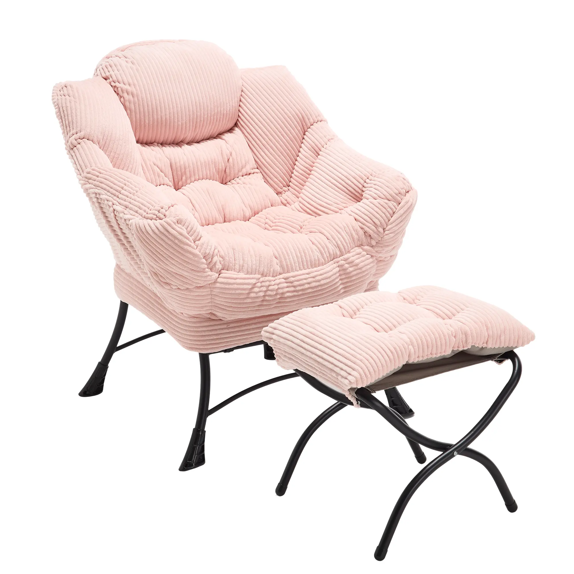 Modern Lounge Accent Chair with Ottoman, Upholstered Lazy Sofa Chair with Armrests and Side Pocket, Comfy Reading Leisure Chair with Footrest for Small Space, Corner