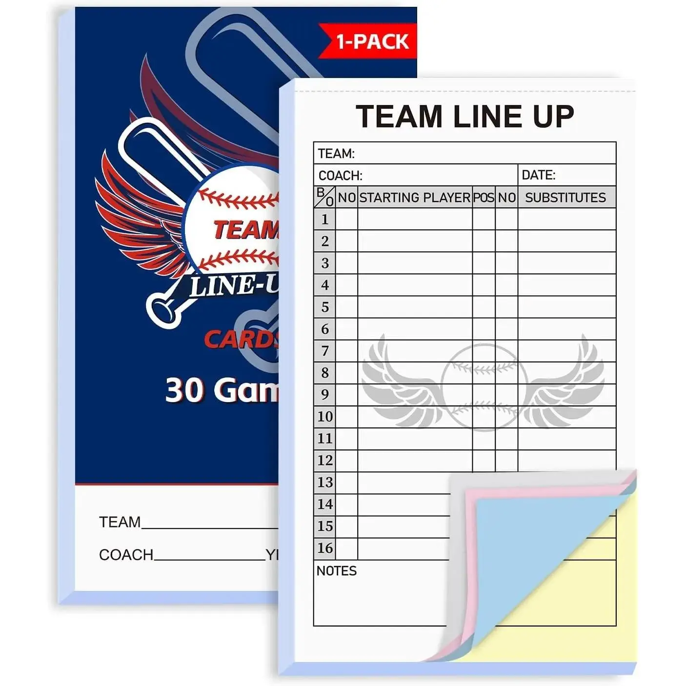 30/60/120/180 Baseball Lineup Cards with 4-Part Carbonless Copies, 4.53 x 7.87 Inch 16 Player Roster Sheets for Games, Softball Line up Coaching Accessories for Coaches and Umpires