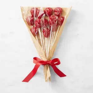 Candy Rose Lollipop Bouquet - Valentine's Day gift - A bouquet of a dozen candy rose lollipops arranged with a red bow