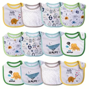 12-Pack Baby Bibs, Soft Absorbent Cotton with Waterproof Back & Adjustable Snaps, Perfect for Drooling, Teething, Feeding, Essential Baby Gear for Boys & Girls