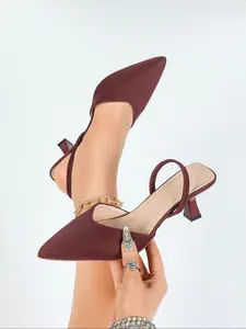 Women's Elegant Pointed Toe Stiletto High Heel Sandals, Satin Material, Back Strap Design, Stable Chunky Sole, Perfect for Dates and Evening Events
