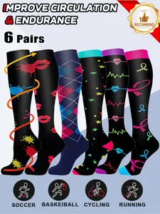 Unisex's Colorful Compression Socks, Casual Sporty Breathable Comfortable Socks for Running Jogging, Sports Socks for Women & Men