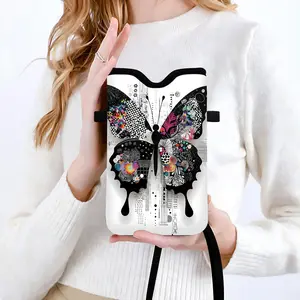 Trendy Butterfly Print Faux Leather Crossbody Phone Bag, Adjustable Strap, Secure Card Slots & Phone Pocket, Compatible with iPhone & Android, Phone Strap Holder