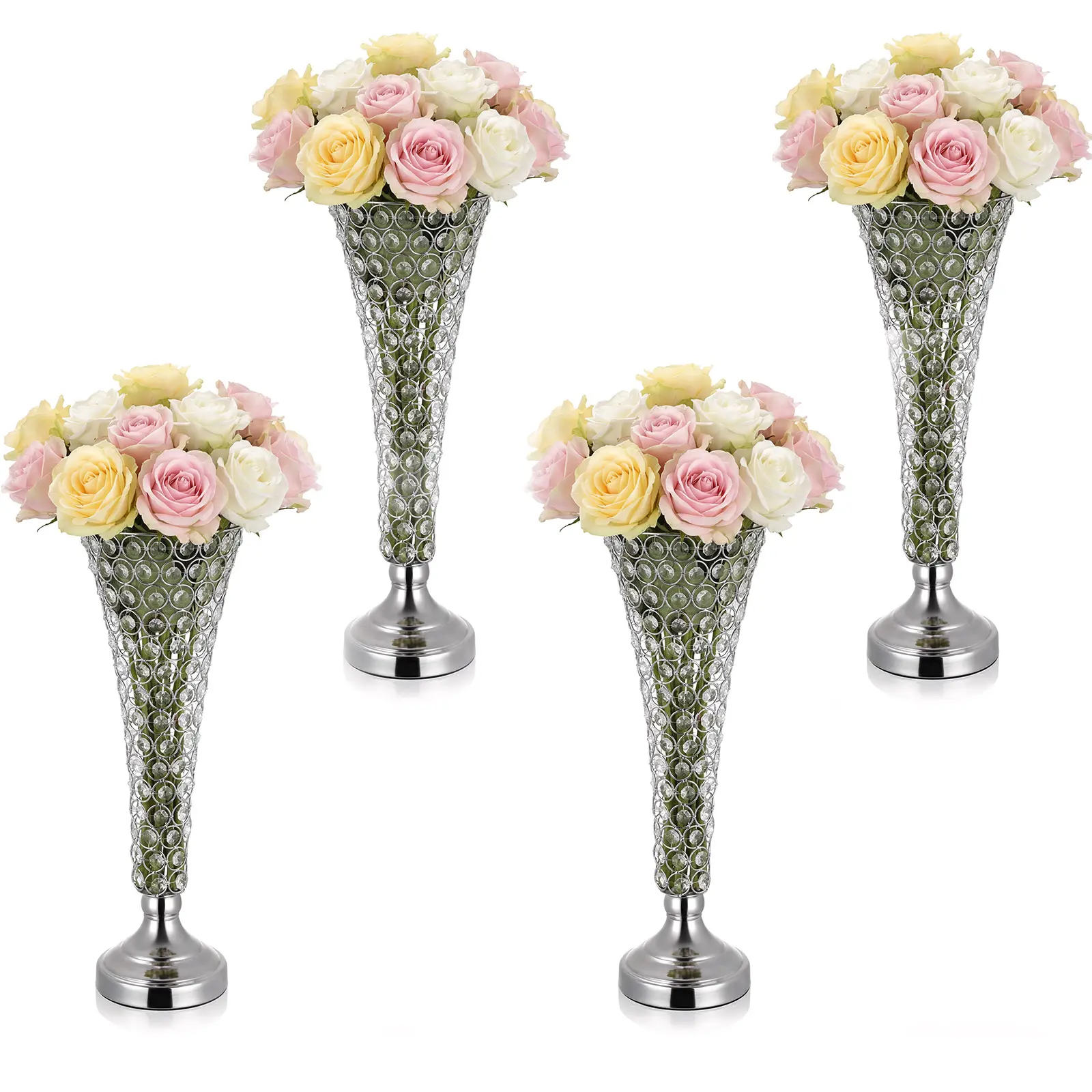 【SummerFinds】VEVOR 4-Piece Steel Crystal Decorative Flower Vase, 20in Tall Floral Dining Table Centerpiece, Easy-Install Cylinder Vase for Wedding Banquets, Home Decoration, Decorative Vases