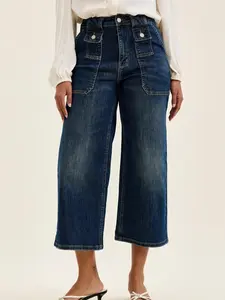 Judy Blue High Waist Wide Crop Utility Jeans with Patch Pocket