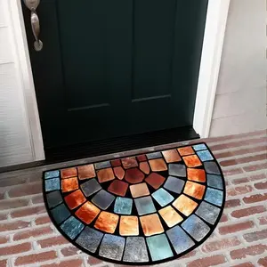 Semi-Circular Floral Print Doormat - Waterproof & Non-Slip Entrance Mat for Outdoor/Indoor Use, Scrapes Mud/Dirt, for Front Door, Bathroom, Patio